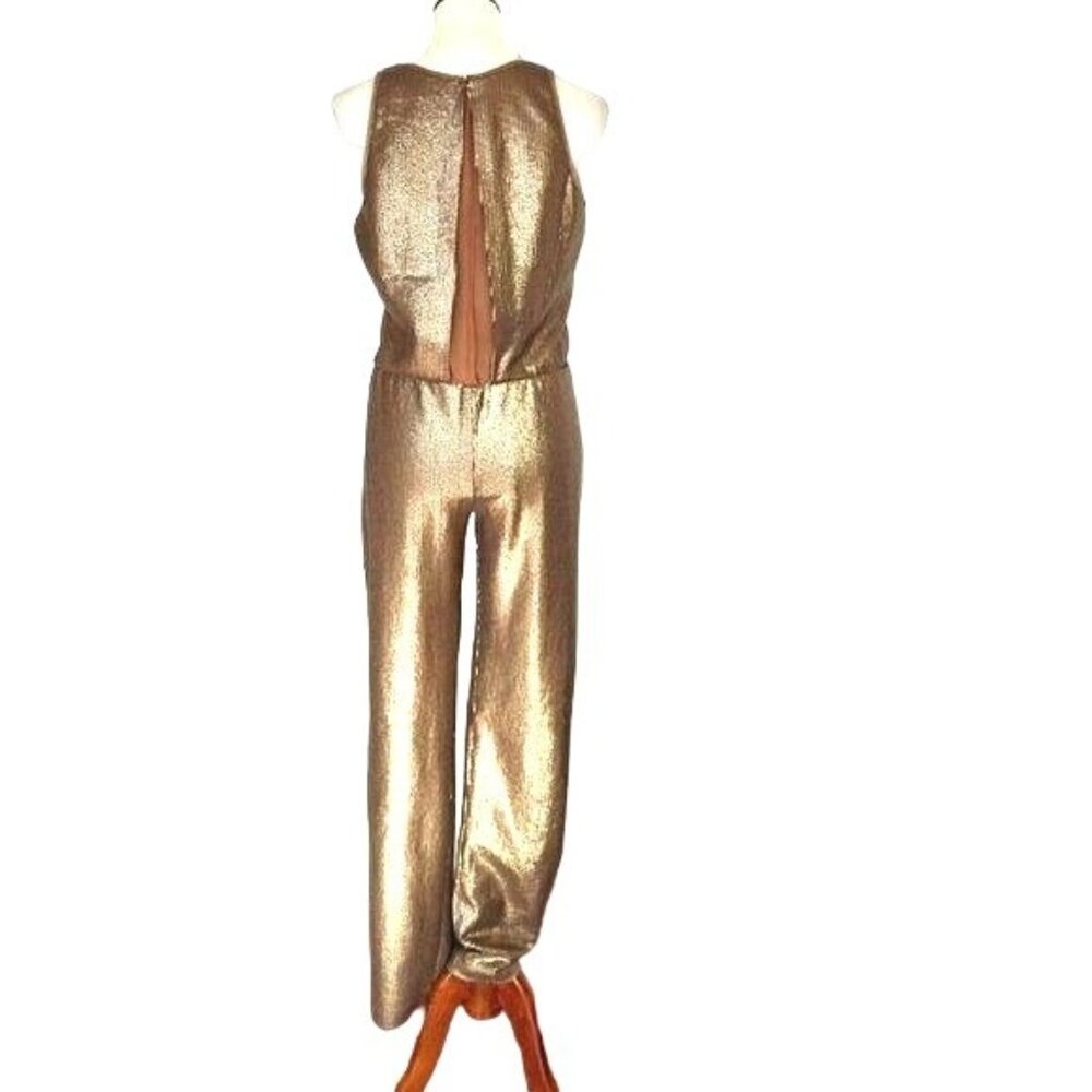 BCBGMaxAzria Gold Sequins Jumpsuit M Cocktail Party Holidays Lowe - Picture 9 of 16